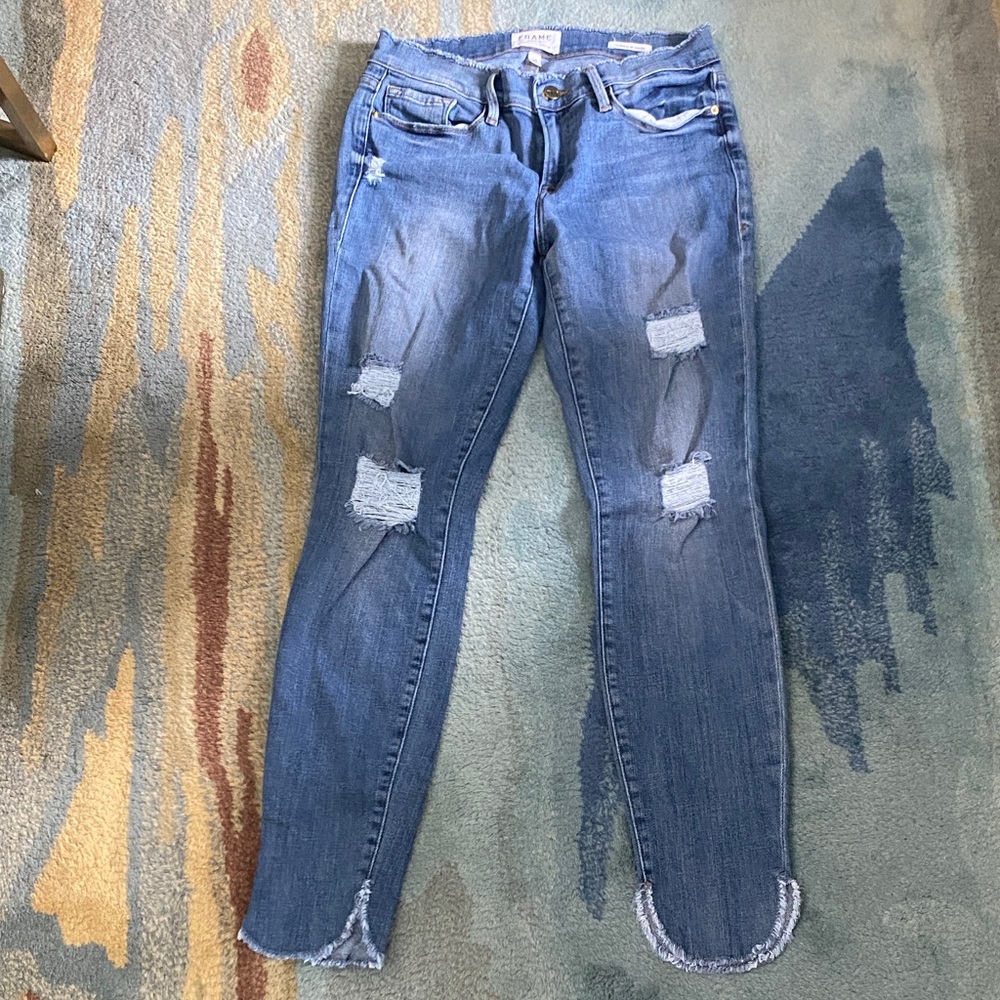 Frame Denim Women's Distressed Blue Skinny Jeans
